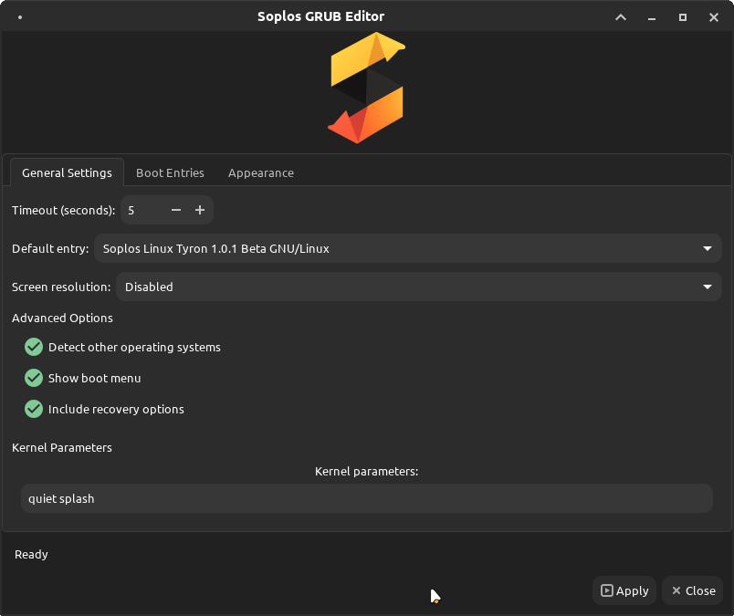 GRUB Editor on Tyron