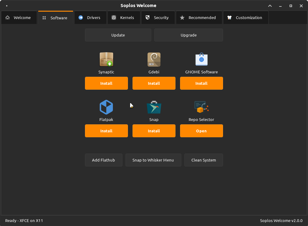 Soplos Welcome - Software Tab